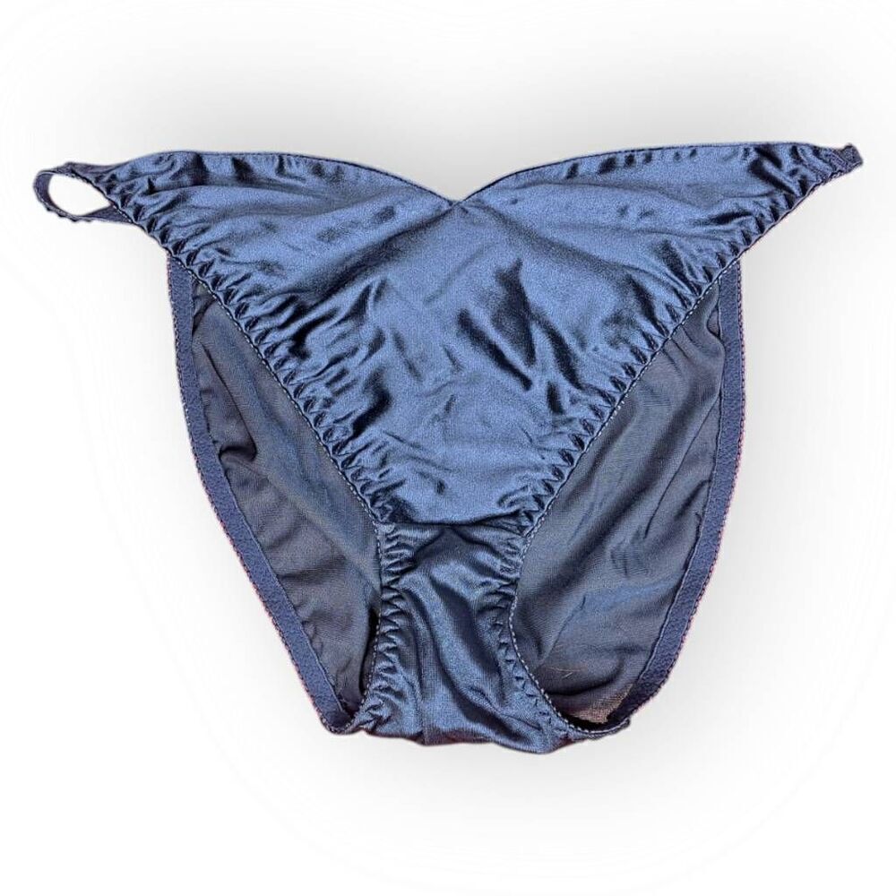 Christian Dior Vintage Satin Hi Cut Panties Navy Blue size Large